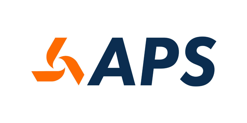 APS Logo Table Display Artwork White blue letters